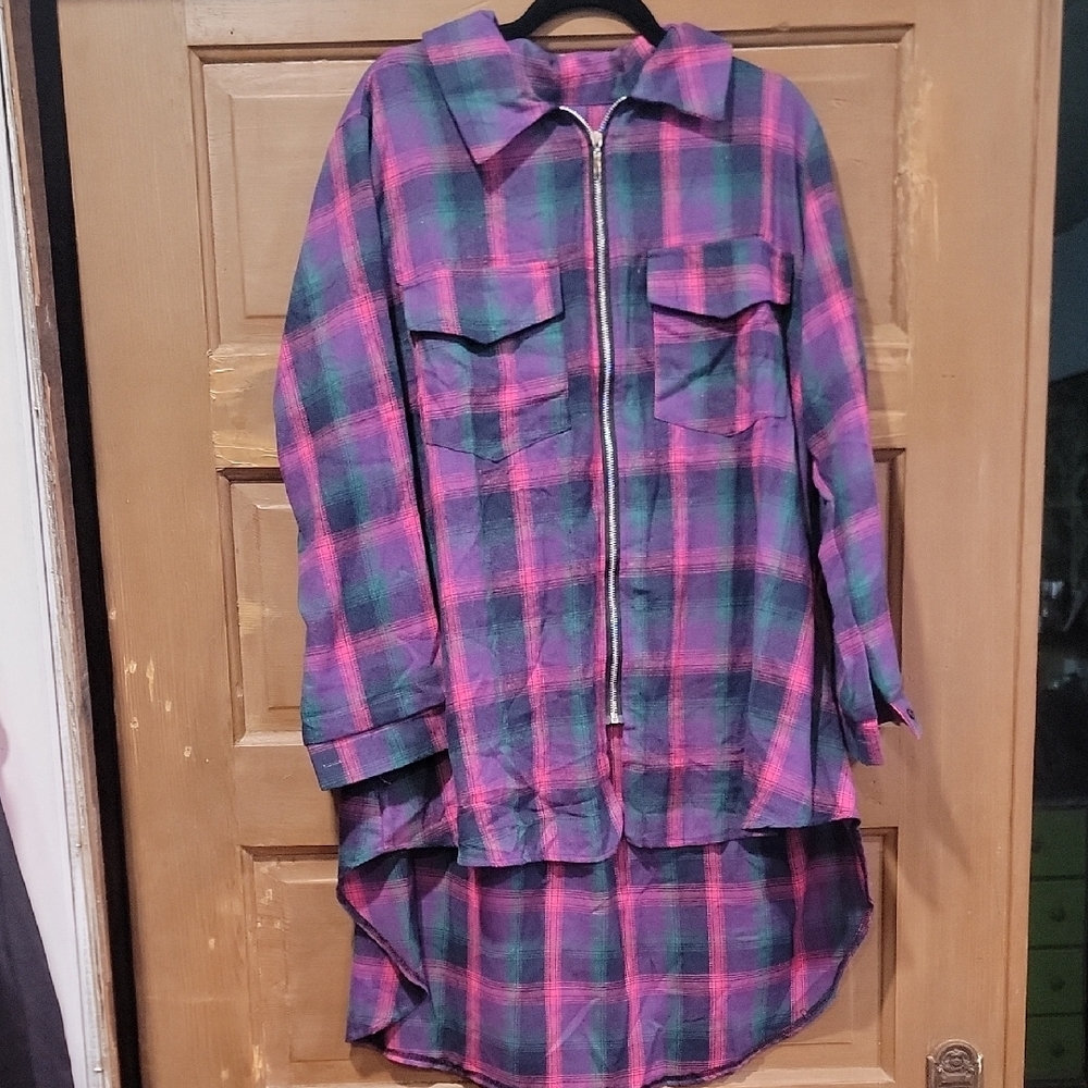 Amazon Women's Plaid Button Down Shirt with Zipper